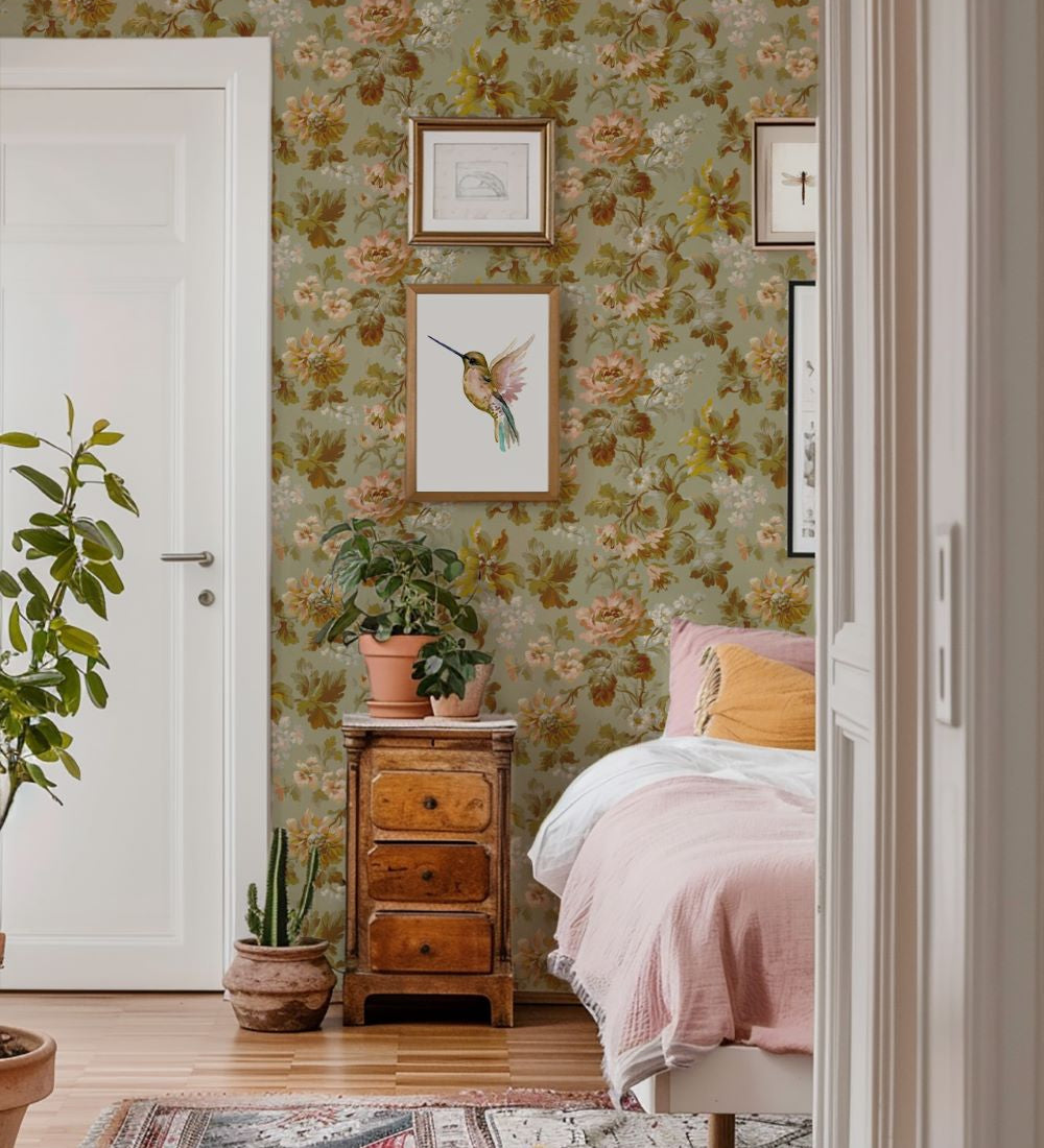 Days of Bloom Rose Garden vintage bloemen behang voor de meisjeskamer.