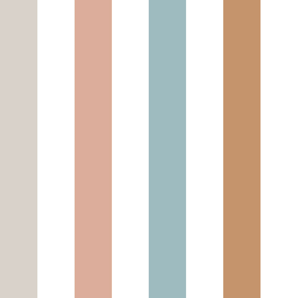Dekornik strepen behang voor de kinderkamer multi kleuren roze blauw beige karamel