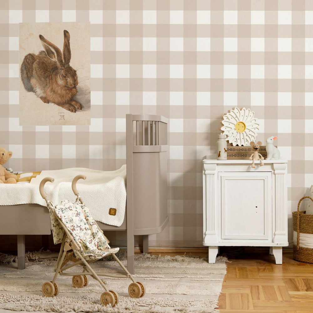 Dekornik Geruit behang voor de kinderkamer beige check classic