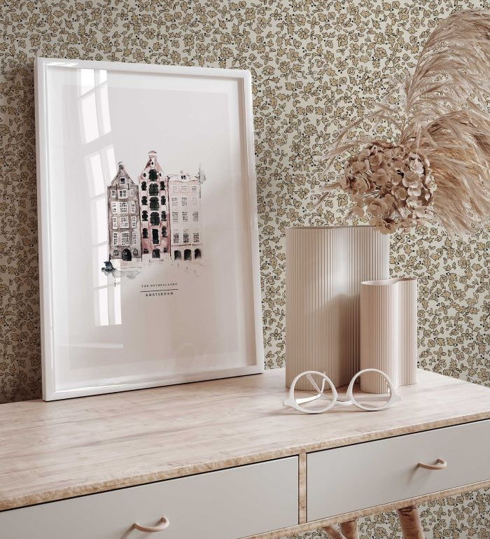 Bloemen behang voor de kinderkamer Ditsy Daisy Annet Weelink oker geel