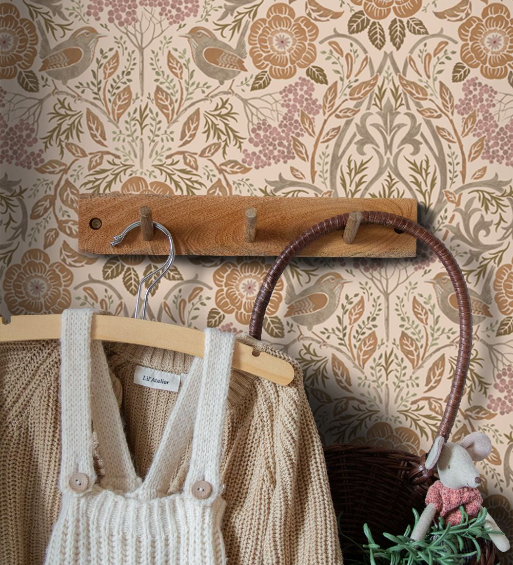 ESTAhome behang voor kinderkamer bloemen en vogels art nouveau 139567 beige