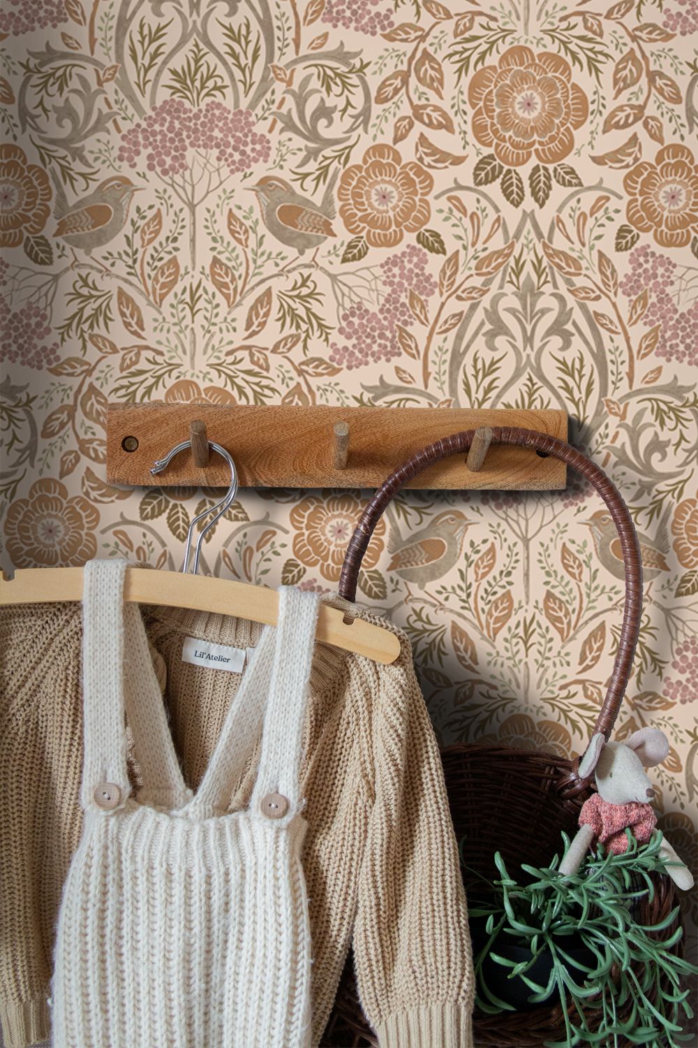 ESTAhome behang voor kinderkamer bloemen en vogels art nouveau 139567 beige