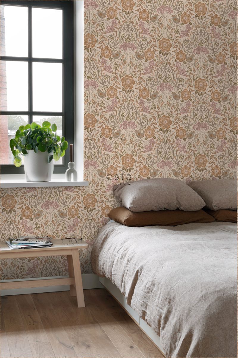 ESTAhome behang voor kinderkamer bloemen en vogels art nouveau 139567 beige