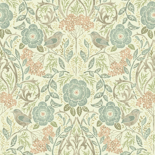 ESTAhome Wallpaper Flowers and Birds Art Nouveau - Blue