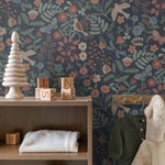 ESTAhome bloemen behang voor meisjeskamer donkerblauw bloemen en vogels 139870