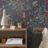 ESTAhome bloemen behang voor meisjeskamer donkerblauw bloemen en vogels 139870