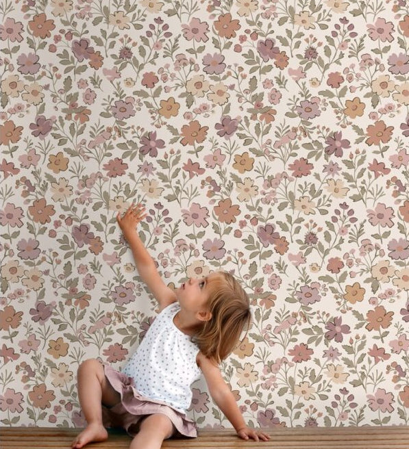 ESTAhome bloemenbehang voor de meisjeskamer en babykamer mauve paars 131328
