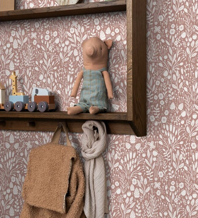 ESTAhome Bloemetjes behang voor meisjeskamer babykamer oudroze 131255