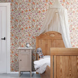 ESTAhome bloemenbehang voor de meisjeskamer en babykamer paars oranje wit 131327