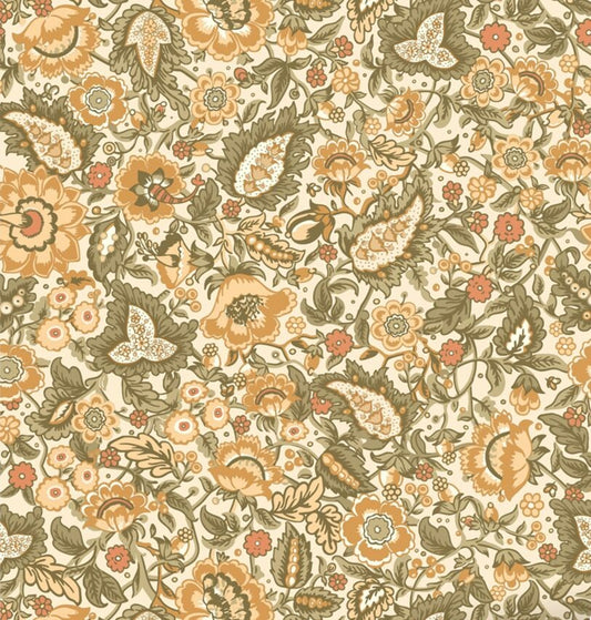 ESTAhome vintage bloemen behang voor de meisjeskamer Paisley Geel Groen 131493