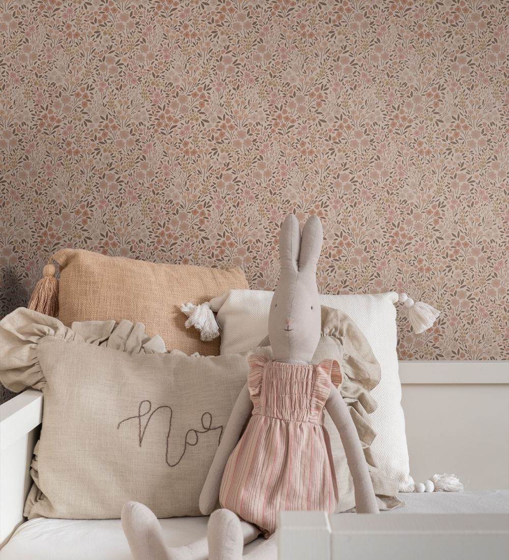 ESTAhome bloemenbehang meisjeskamer kinderkamer terra roze 139700