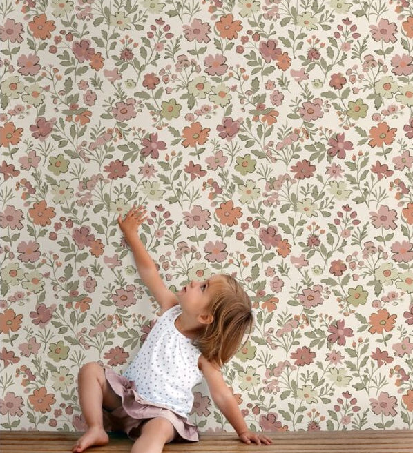 ESTAhome bloemenbehang voor de meisjeskamer en babykamer terra groen 131324