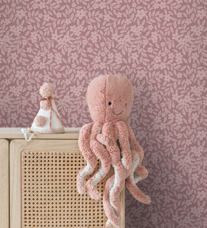 ESTAhome bloemetjes behang voor de meisjeskamer en babykamer  mauve paars 131443