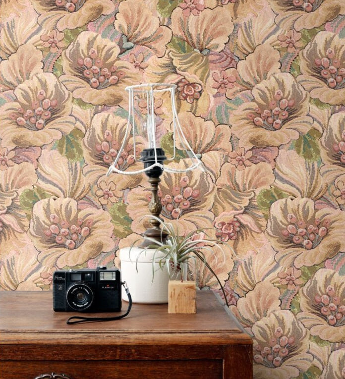 ESTAhome bloemmotief behang bloemen behang voor meisjeskamer en tienerkamer bruin beige 131295
