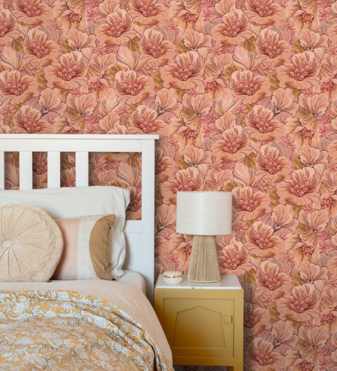 ESTAhome bloemmotief behang bloemen behang voor meisjeskamer en tienerkamer terra roze 131294