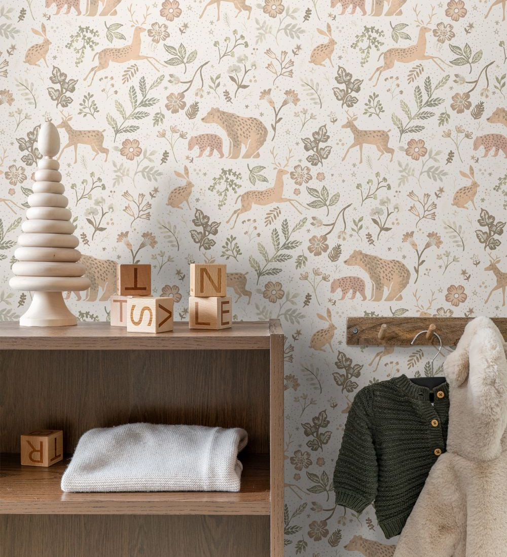ESTAhome bosdieren behang beige kinderkamer babykamer 139525