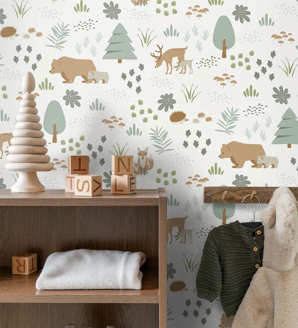 ESTAhome bosdieren behang wit blauw jongenskamer babykamer 139247