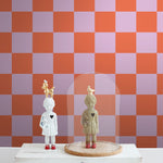 ESTAhome geblokt behang voor de kinderkamer meisjeskamer tienerkamer lila oranje 130914