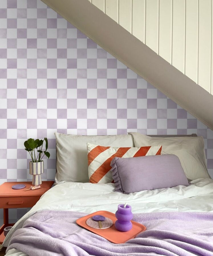 ESTAhome paars lila wit geblokt behang voor de kinderkamer 131287