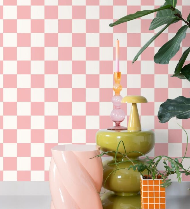 ESTAhome geblokt behang voor de kinderkamer wit roze meisjeskamer  139998
