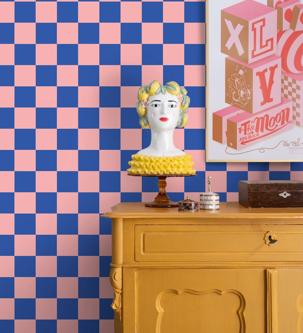 ESTAhome geblokt behang voor de kinderkamer meisjeskamer tienerkamer roze blauw 130915