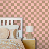 ESTAhome geblokt behang voor de kinderkamer roze bruin meisjeskamer 130913