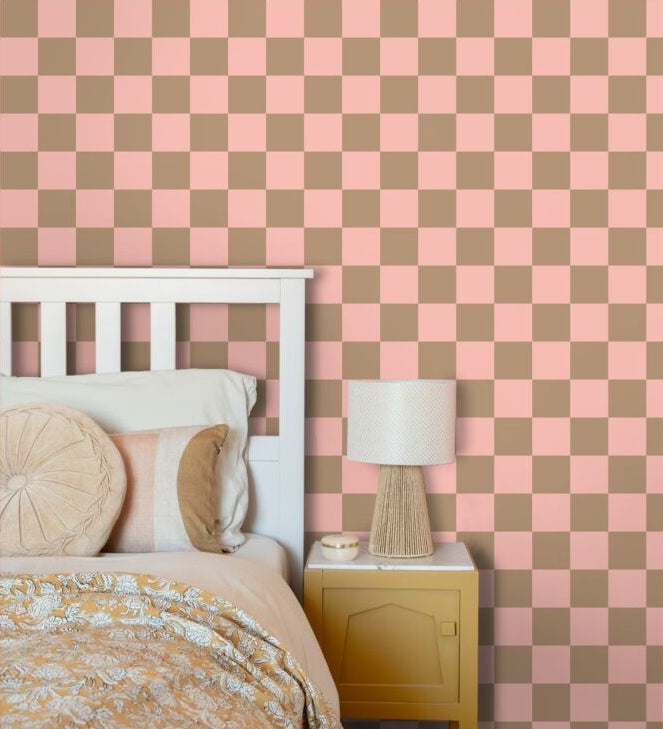 ESTAhome geblokt behang voor de kinderkamer roze bruin meisjeskamer 130913