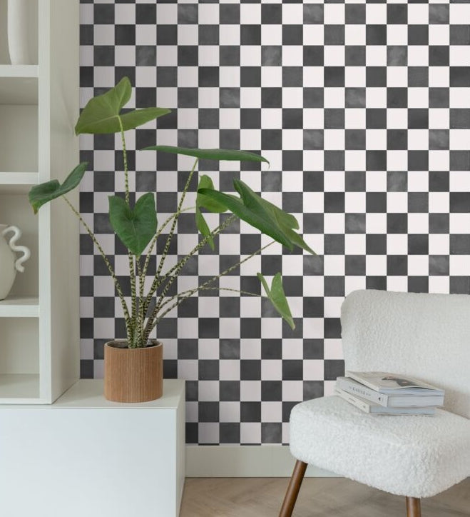 ESTAhome zwart wit geblokt behang voor de kinderkamer 131285