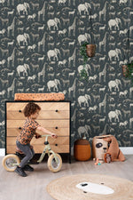 ESTAhome jungle dieren behang look a like ferm living behang kinderkamer vergrijsd blauw 139272