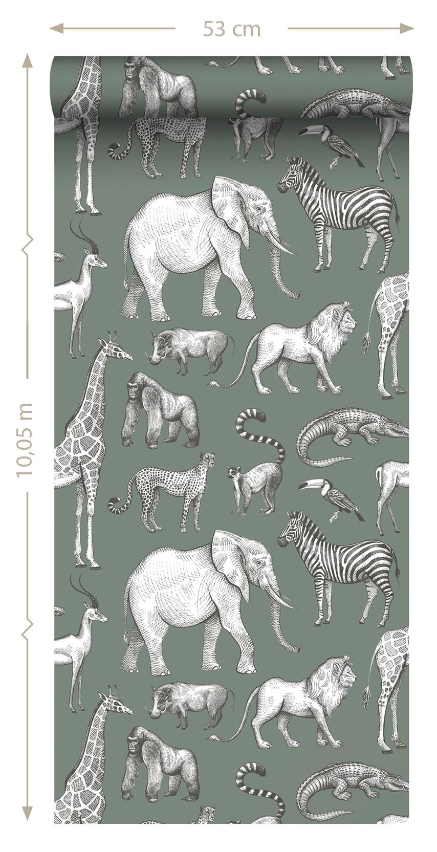 ESTAhome jungle dieren behang look a like ferm living behang kinderkamer vergrijsd groen 139513