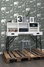 ESTAhome jungle dieren behang look a like ferm living behang kinderkamer vergrijsd groen 139513