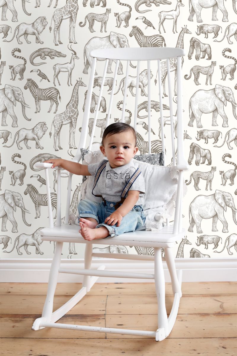 ESTAhome jungle dieren behang look a like ferm living behang kinderkamer gebroken wit 139510