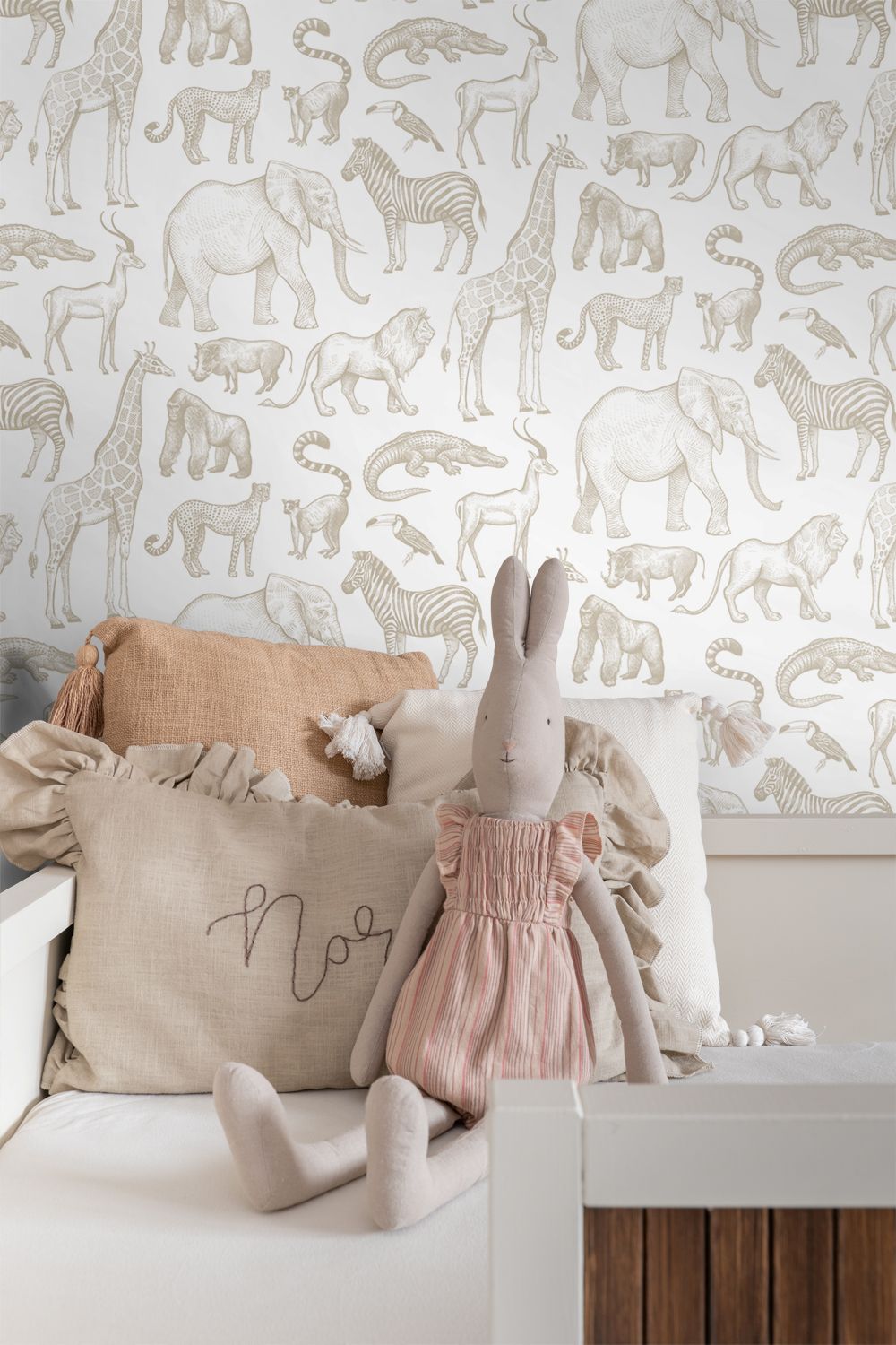 ESTAhome jungle dieren behang look a like ferm living behang kinderkamer wit beige 139690