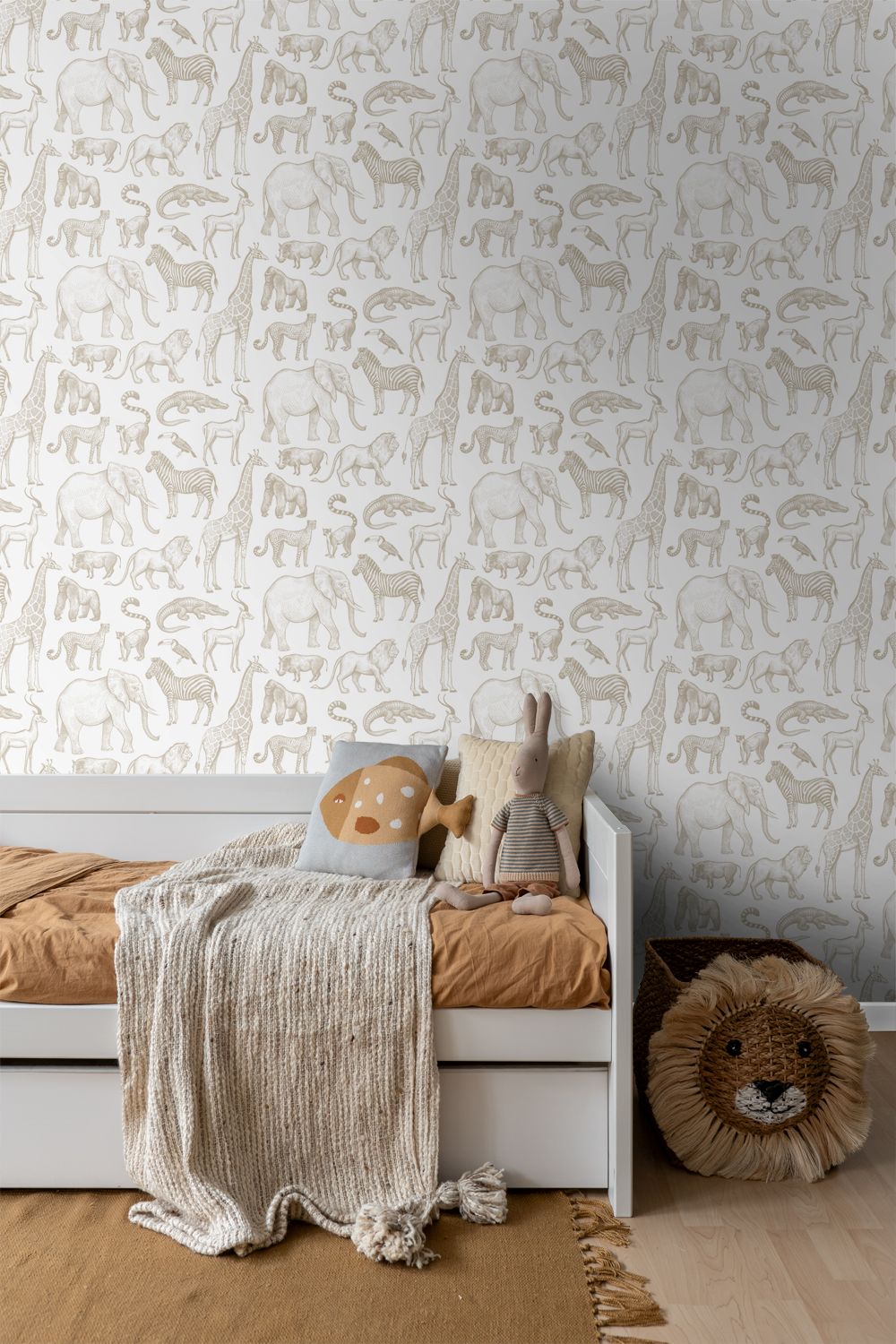 ESTAhome jungle dieren behang look a like ferm living behang kinderkamer wit beige 139690