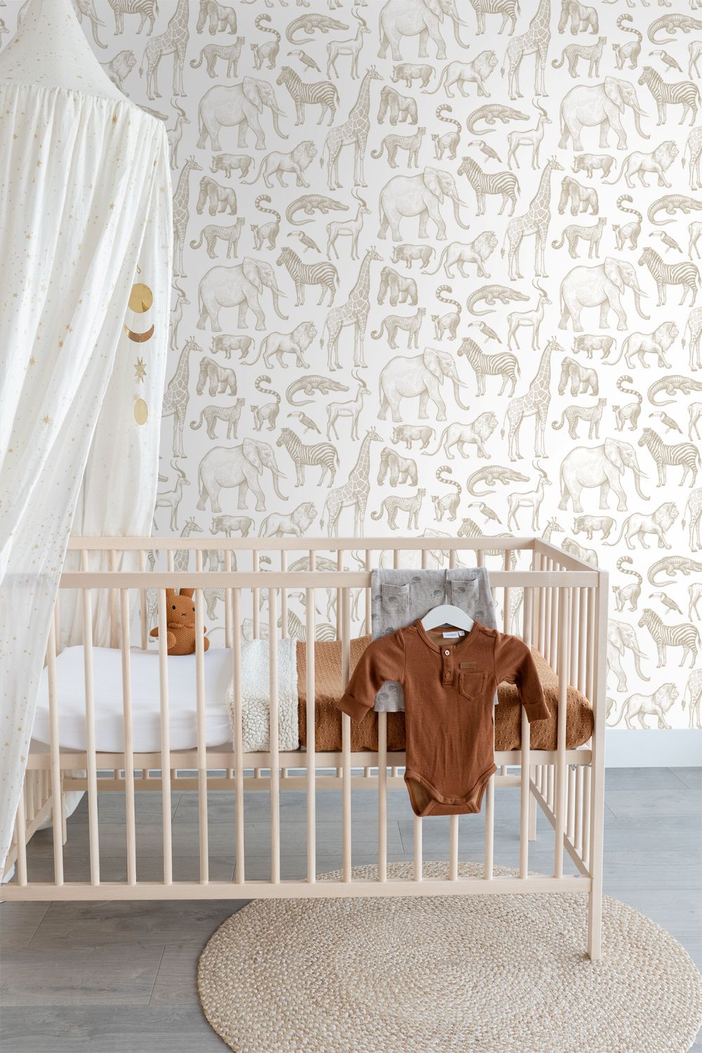 ESTAhome jungle dieren behang look a like ferm living behang kinderkamer wit beige 139690