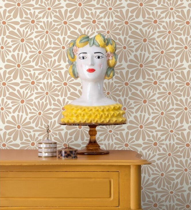 ESTAhome madeliefjes bloemenbehang beige voor de meisjeskamer en babykamer. 131148