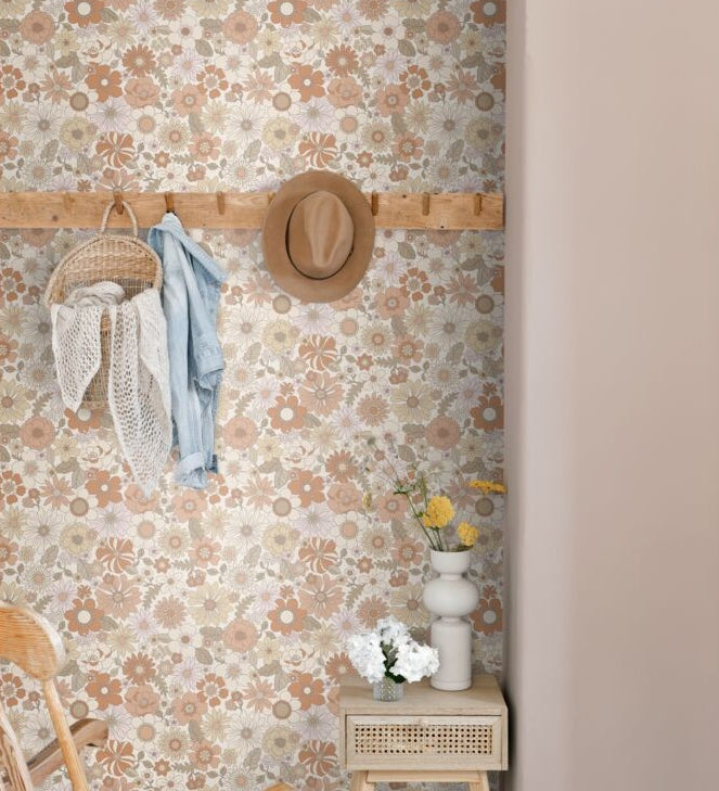 ESTAhome retro bloemen vintage stijl meisjeskamer babykamer beige terra 131247