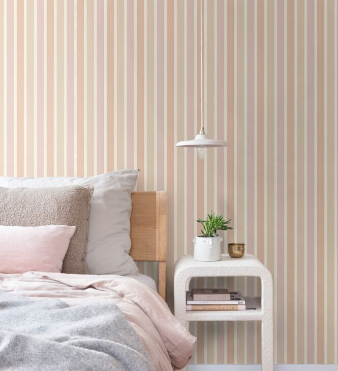 ESTAhome strepen behang voor meisjeskamer en tienerkamer beige terra mauve paars 131505