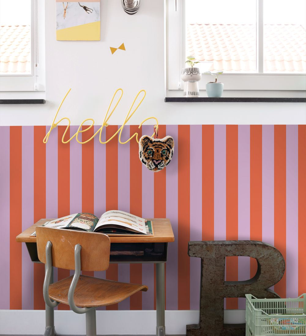 ESTAhome behang strepen kinderkamer tienerkamer lila oranje 139904