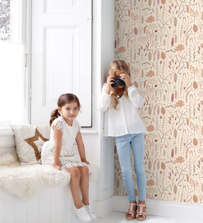 ESTAhome bloemen behang meisjeskamer babykamer warm beige terra 131161
