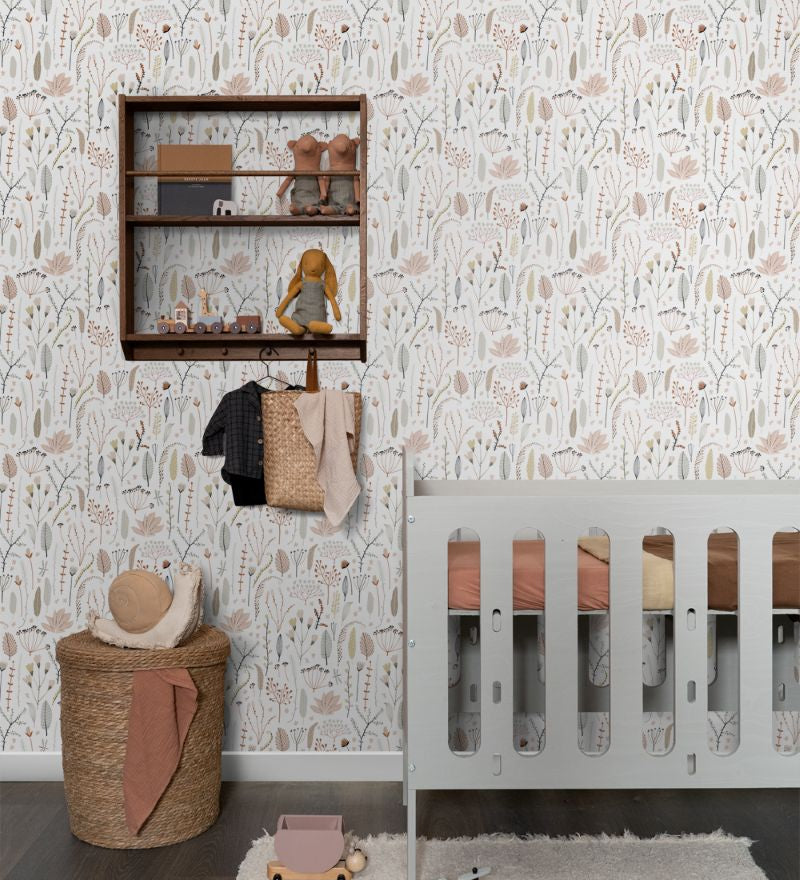 ESTAhome bloemen behang meisjeskamer babykamer roze grijs wit 139702
