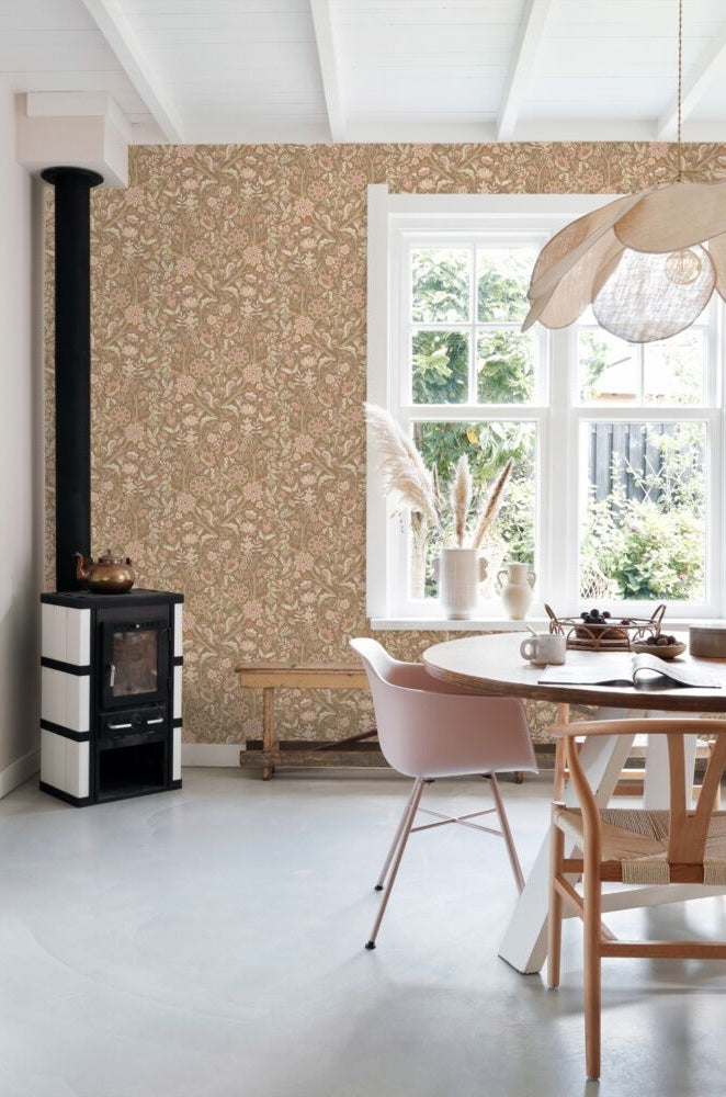 ESTAhome vintage bloemen behang voor meisjeskamer babykamer bruin roze 131329