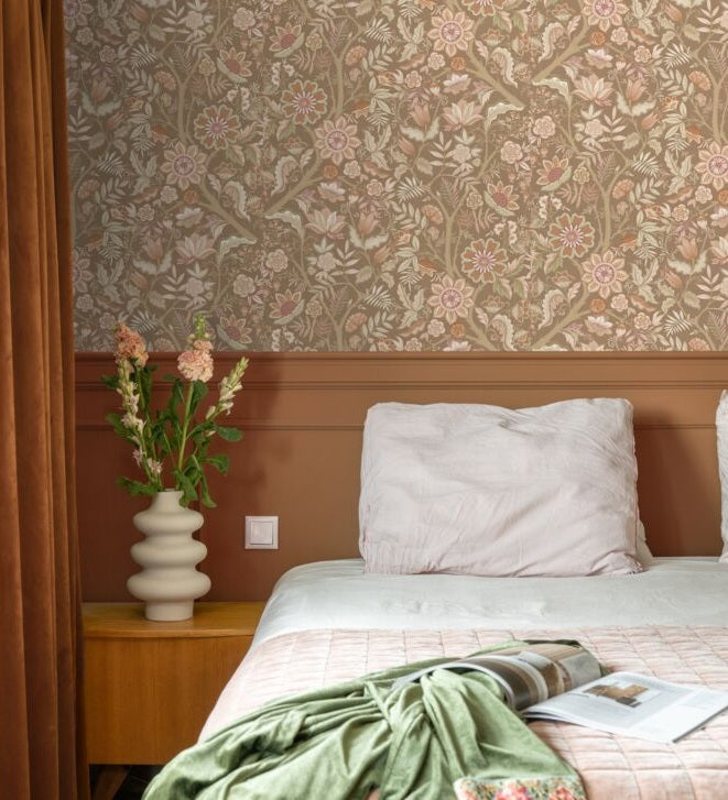 ESTAhome vintage bloemen behang voor meisjeskamer babykamer bruin roze 131329
