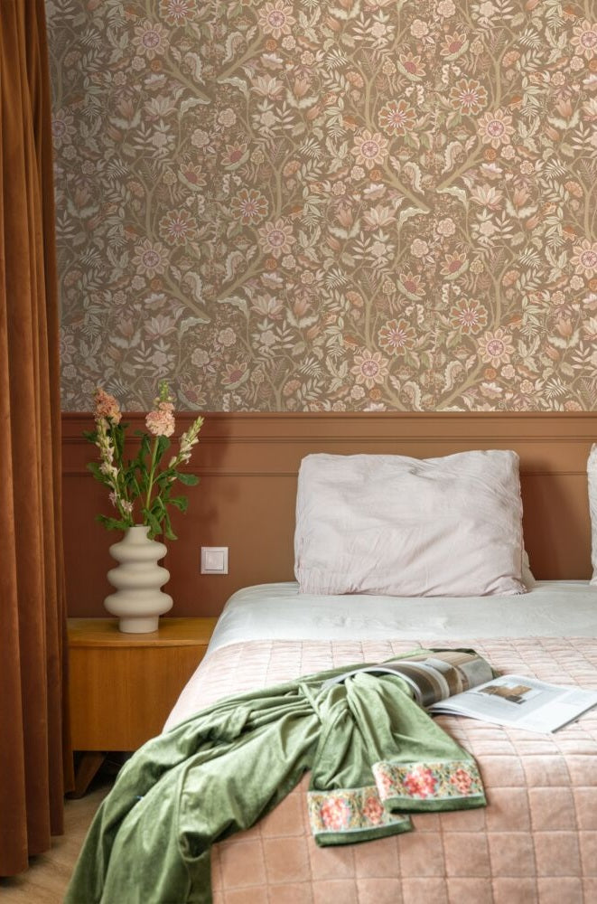 ESTAhome vintage bloemen behang voor meisjeskamer babykamer bruin roze 131329