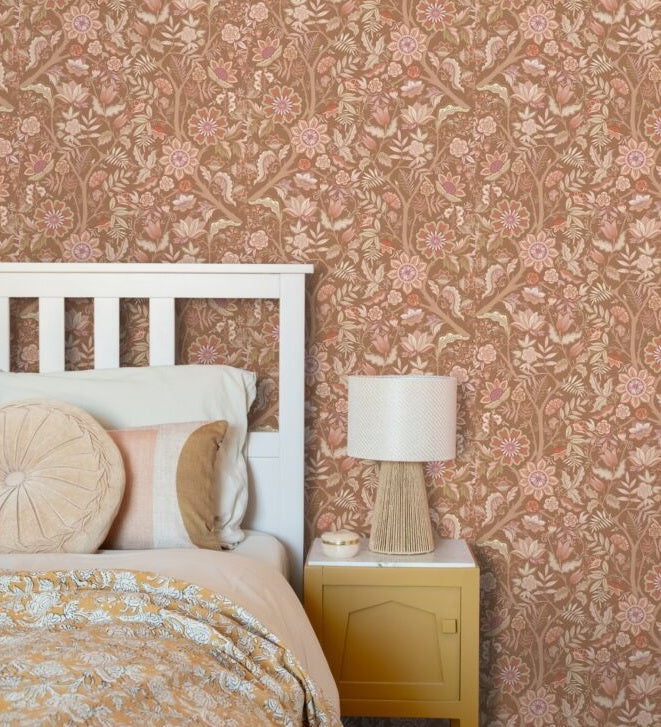 ESTAhome vintage bloemen behang voor meisjeskamer babykamer bruin terra 131332