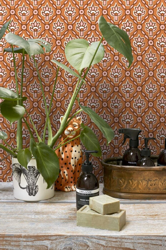 ESTAhome Vintage bloemen bloemen behang voor de kinderkamer boho bohemian oranje roze 131542