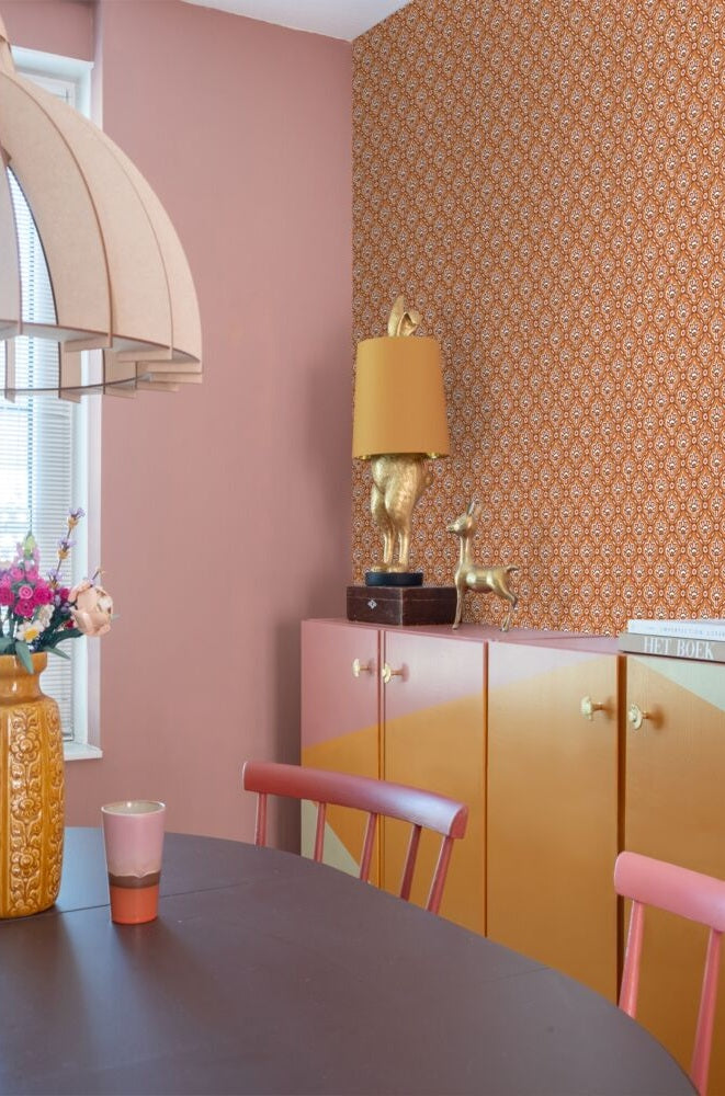 ESTAhome Vintage bloemen bloemen behang voor de kinderkamer boho bohemian oranje roze 131542