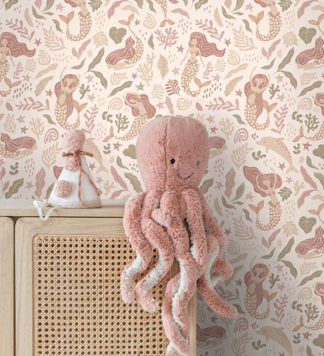 Zeemeerminnen behang ESTAhome voor de meisjeskamer roze 131497