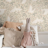 ESTAhome zwanen behang voor babykamer meisjeskamer met zwanen beige 139797