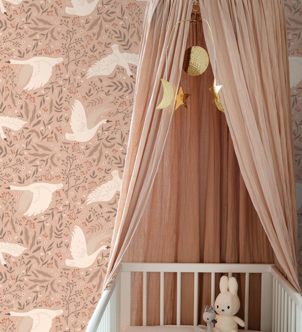 ESTAhome zwanen behang voor babykamer meisjeskamer met zwanen terra 130957